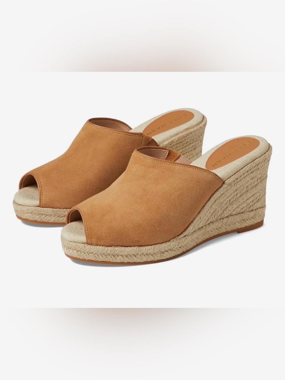 NEW Cole Haan soutgcrest wedge mules Women's Brown suede sandals 10